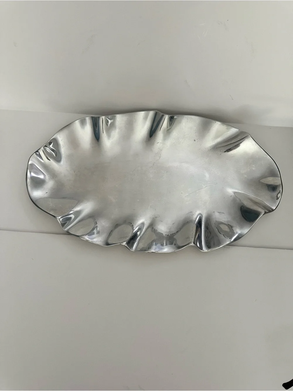 Vintage Holland Boone Polished Pewter Ruffled Serving Tray/Platter 18